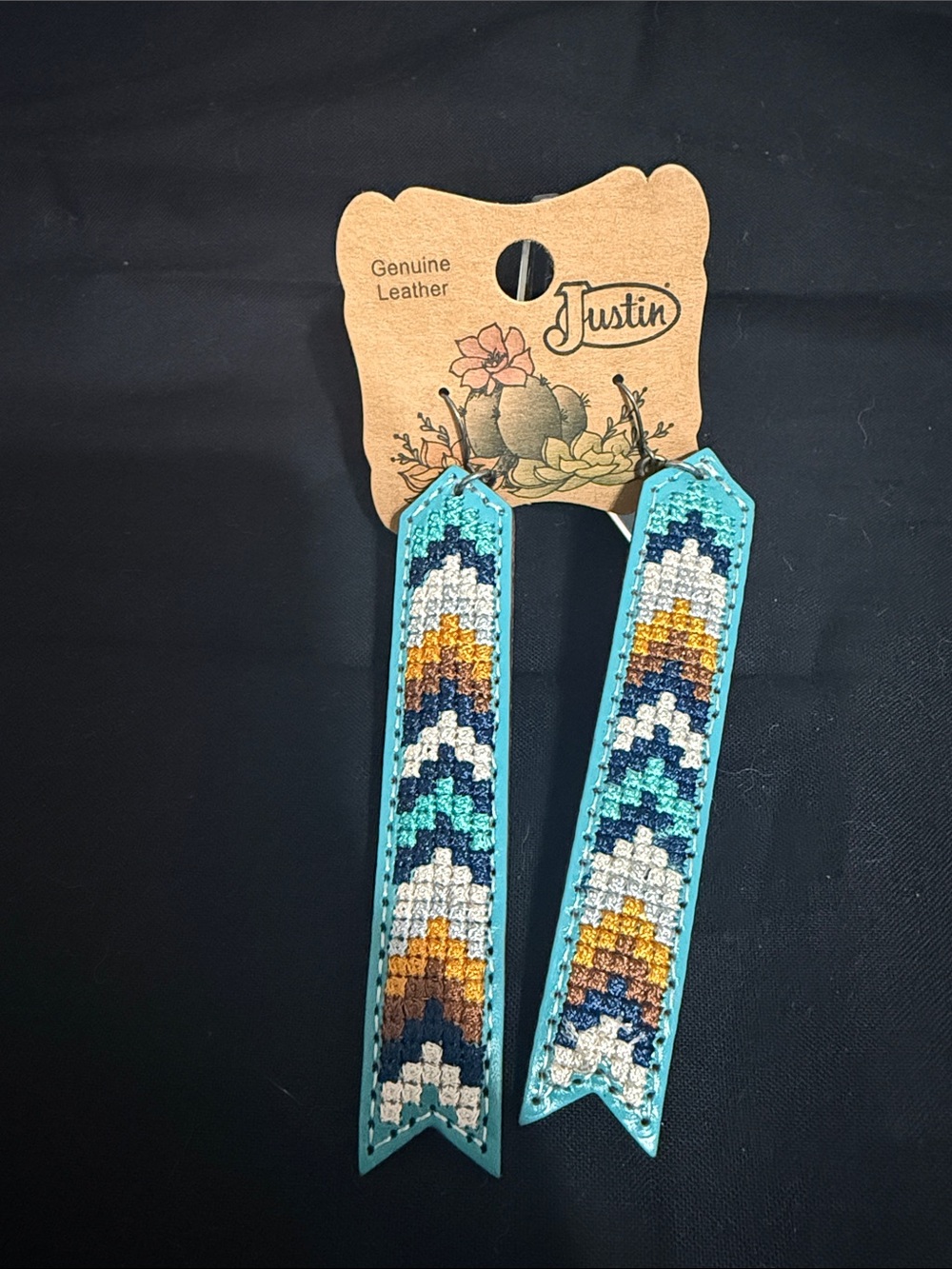Justin Boots Turquoise Multicolor Chevron Leather Beaded Earrings